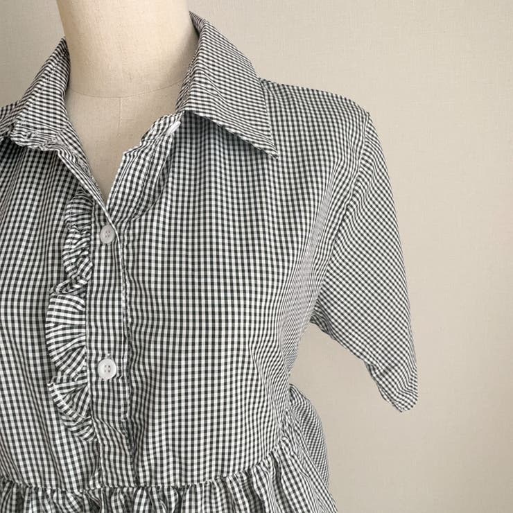 アシンメトリーフリルシャツ 半袖 チェックシャツ | shoppinggo | 詳細画像14 