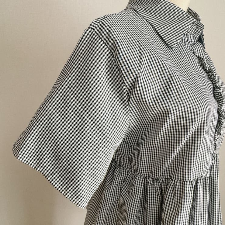 アシンメトリーフリルシャツ 半袖 チェックシャツ | shoppinggo | 詳細画像15 