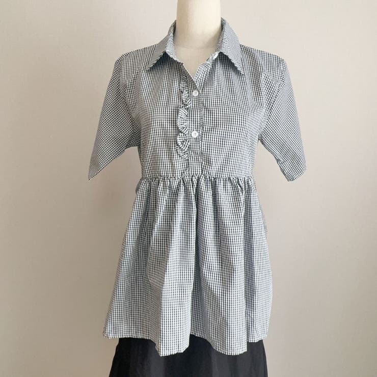 アシンメトリーフリルシャツ 半袖 チェックシャツ | shoppinggo | 詳細画像16 