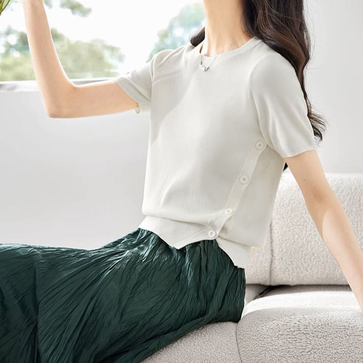 夏服 サイドボタンサマーニット 半袖 | shoppinggo | 詳細画像3 