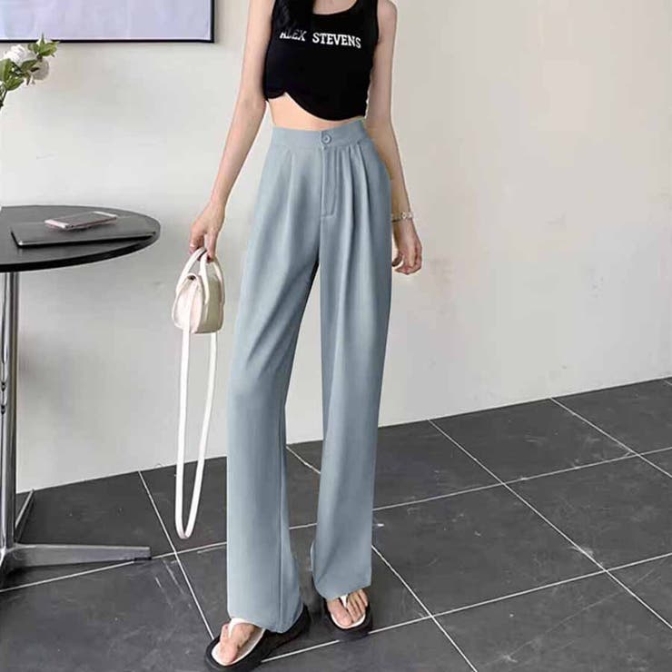 ブルー | タックワイドパンツ スラックス リラックスパンツ | shoppinggo