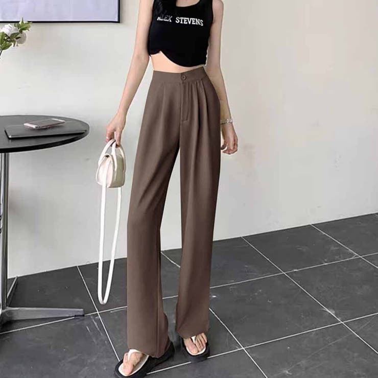 ブラウン | タックワイドパンツ スラックス リラックスパンツ | shoppinggo