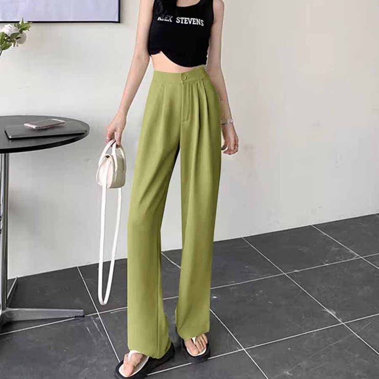 グリーン | タックワイドパンツ スラックス リラックスパンツ | shoppinggo
