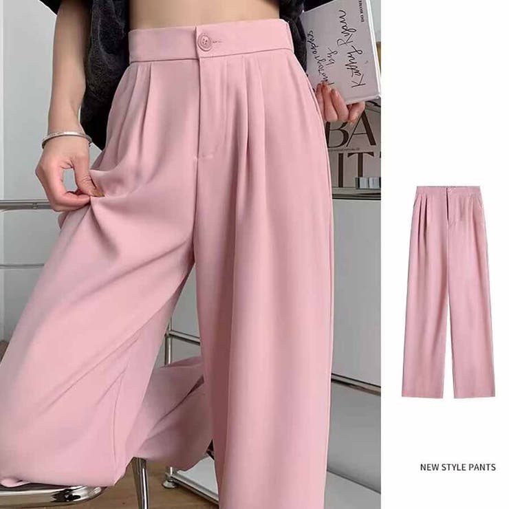 ライトピンク | タックワイドパンツ スラックス リラックスパンツ | shoppinggo