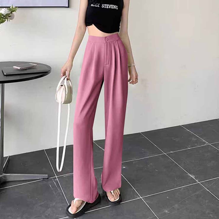ピンク | タックワイドパンツ スラックス リラックスパンツ | shoppinggo