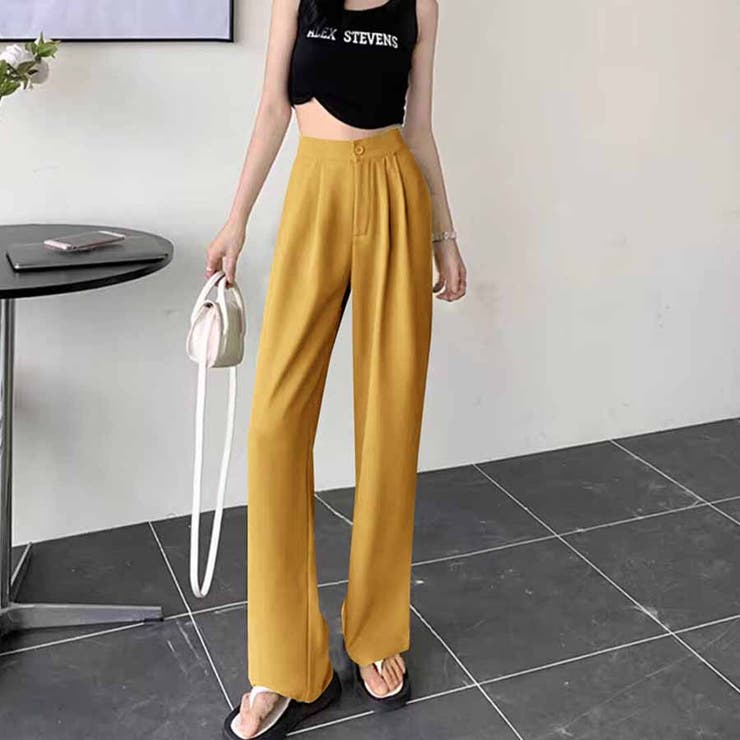 イエロー | タックワイドパンツ スラックス リラックスパンツ | shoppinggo