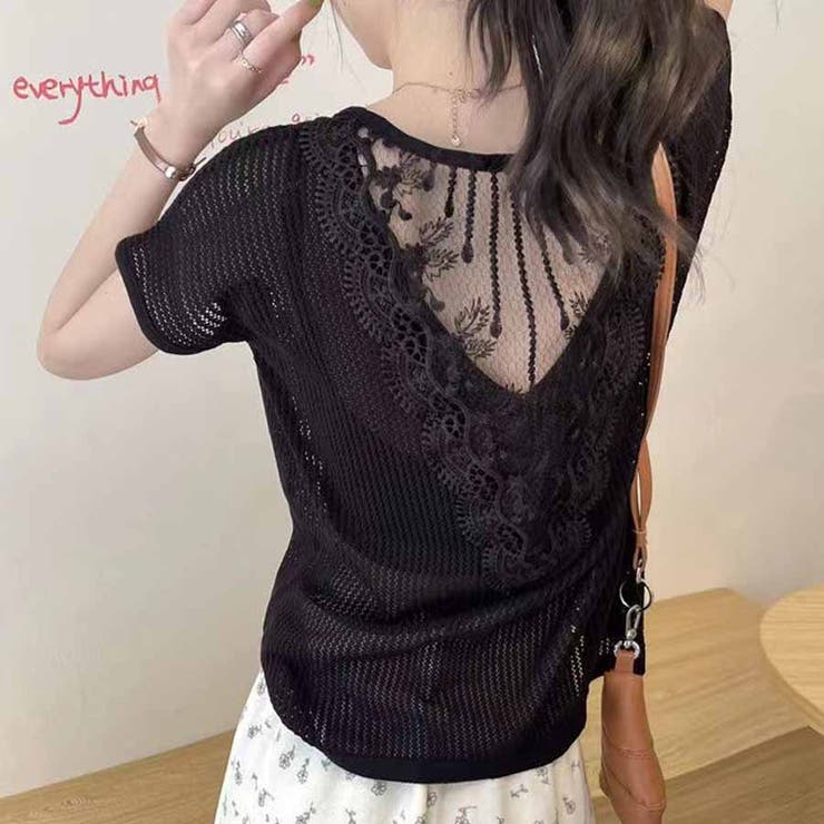 ブラック | 夏新作 サマーニット 背中レース付き | shoppinggo