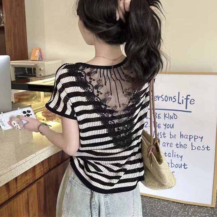 ブラックボーダー | 夏新作 サマーニット 背中レース付き | shoppinggo