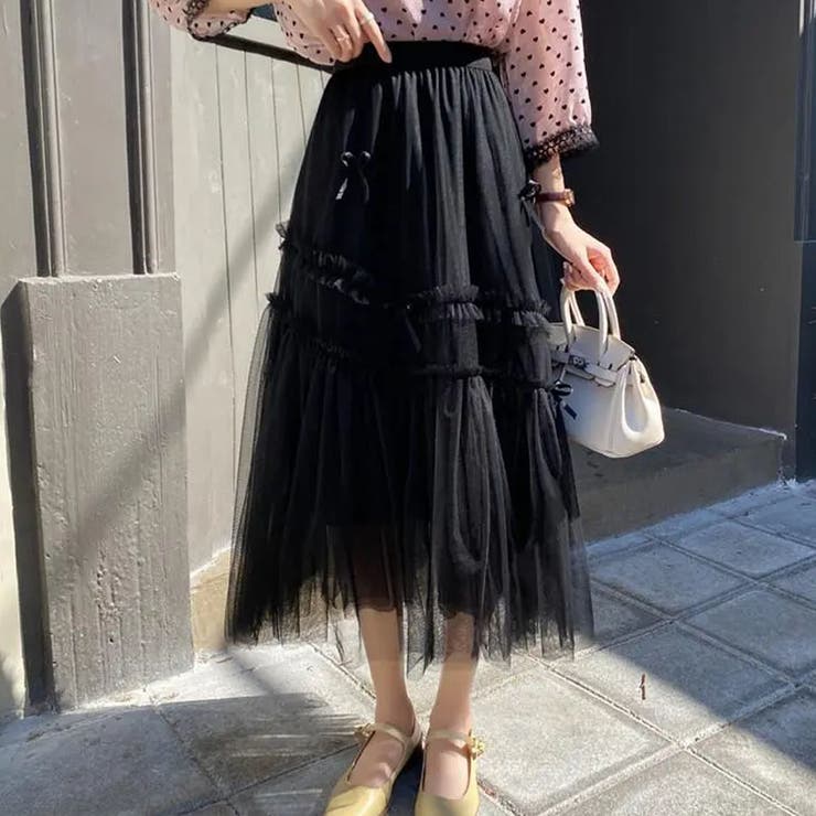 【NANA&NANAコラボ】チュールスカート リボンモチーフ フレアスカート | shoppinggo | 詳細画像10 