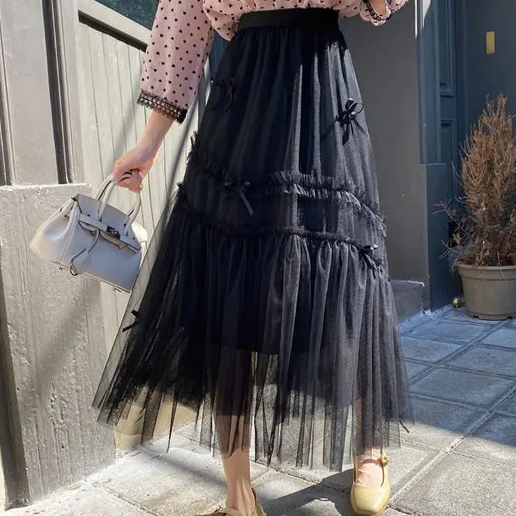 【NANA&NANAコラボ】チュールスカート リボンモチーフ フレアスカート | shoppinggo | 詳細画像14 