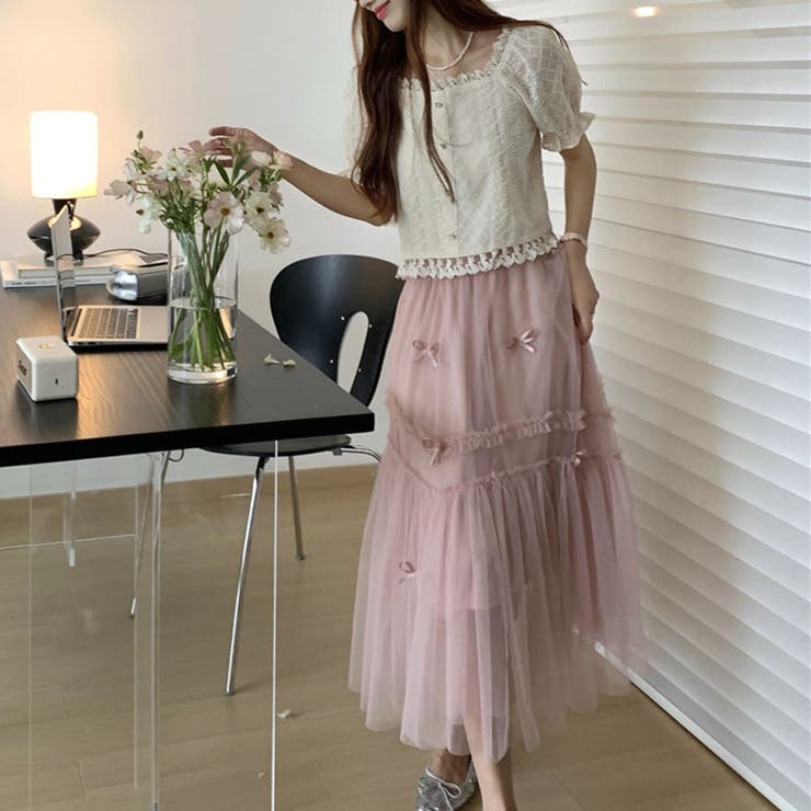 【NANA&NANAコラボ】チュールスカート リボンモチーフ フレアスカート | shoppinggo | 詳細画像17 