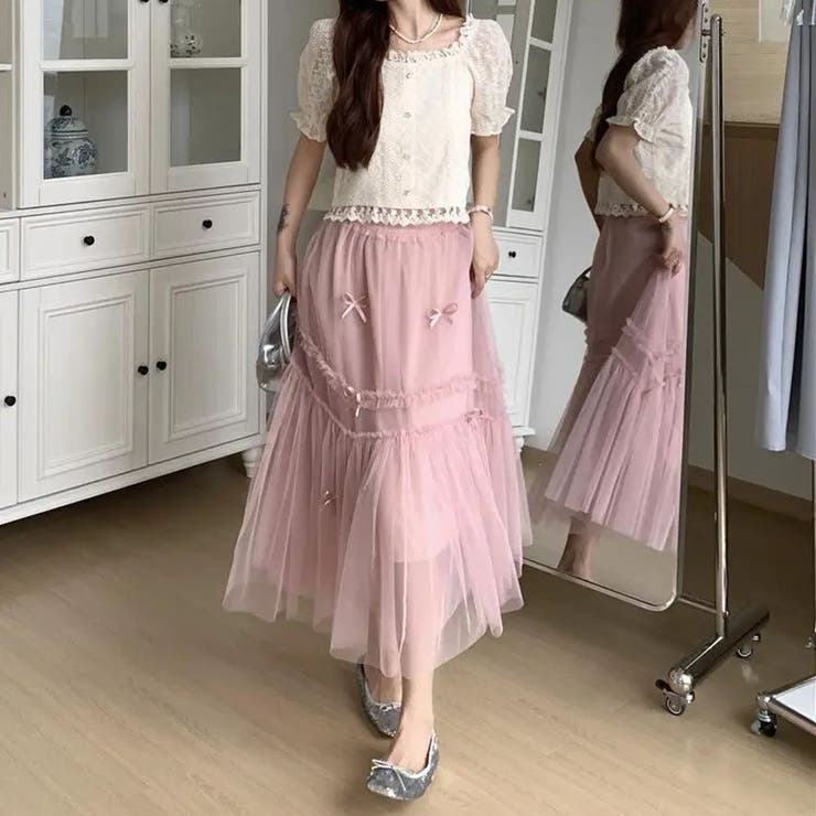 【NANA&NANAコラボ】チュールスカート リボンモチーフ フレアスカート | shoppinggo | 詳細画像20 