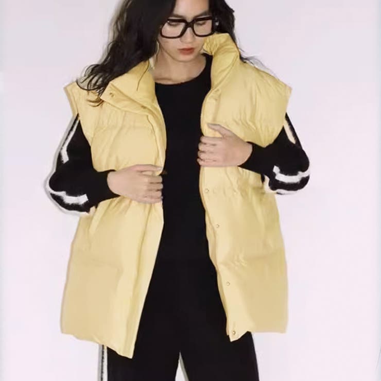 イエロー | 中綿ベスト 中綿コート ショート丈 | shoppinggo