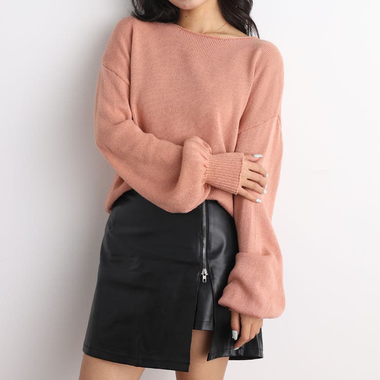 ピンク | クラシックパフスリーブ ニット プルオーバー | shoppinggo