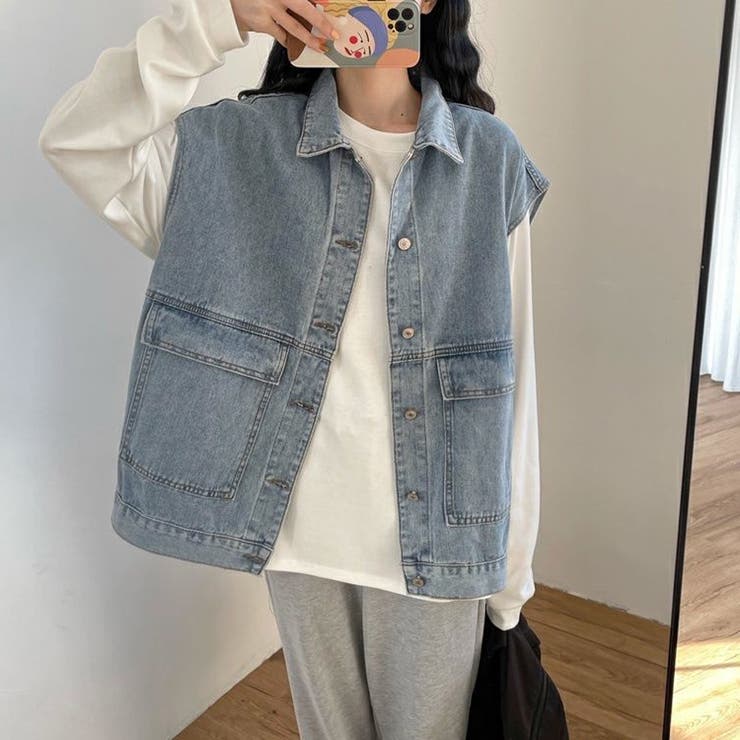 ブルー | ジレベスト デニムベスト ノースリーブ | shoppinggo