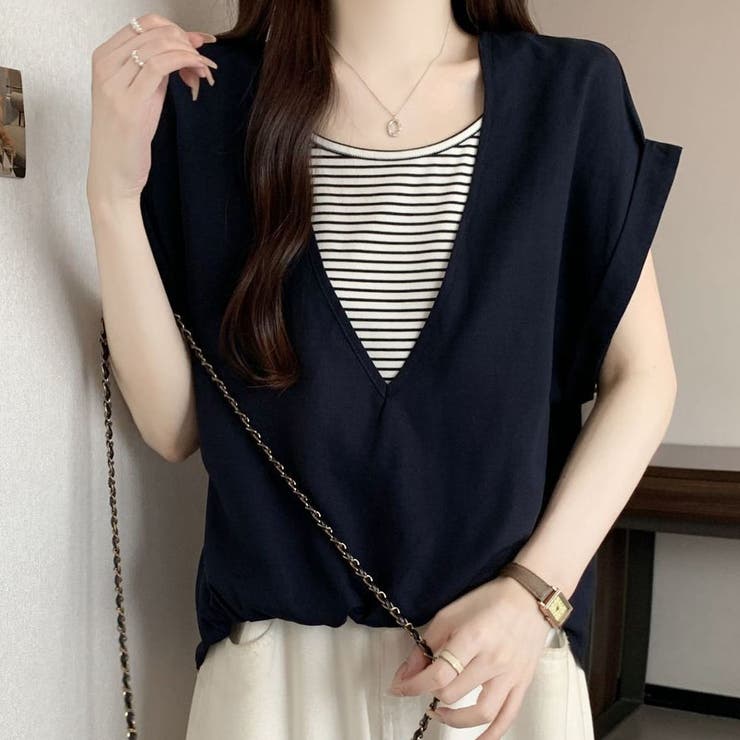 ネイビー | 夏服 半袖Tシャツ コーデ | shoppinggo
