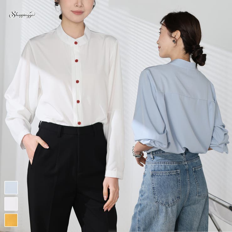 シャツブラウス ノーカラー トップス | shoppinggo | 詳細画像1 