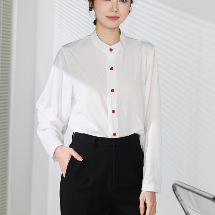 シャツブラウス ノーカラー トップス | shoppinggo | 詳細画像3 