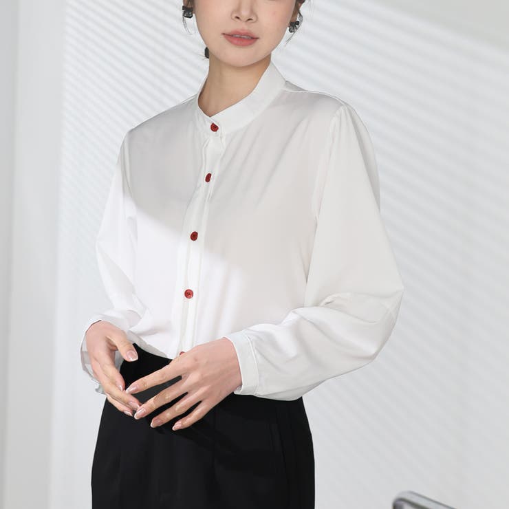 シャツブラウス ノーカラー トップス | shoppinggo | 詳細画像10 