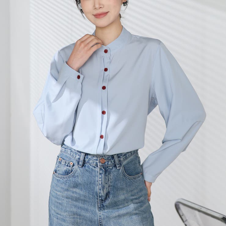 シャツブラウス ノーカラー トップス | shoppinggo | 詳細画像42 