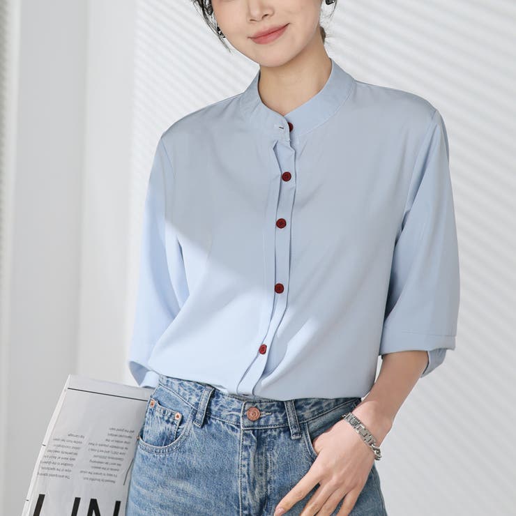 シャツブラウス ノーカラー トップス | shoppinggo | 詳細画像51 