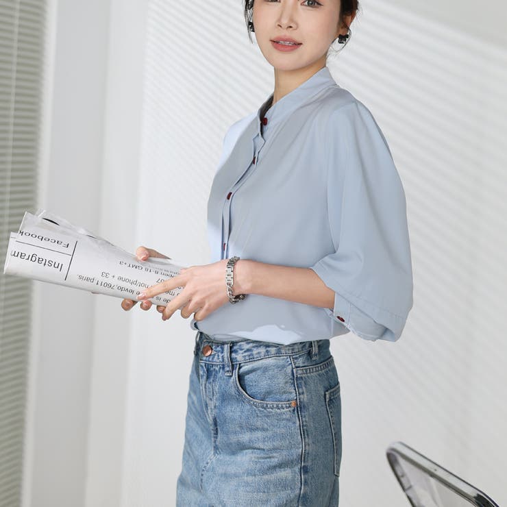 シャツブラウス ノーカラー トップス | shoppinggo | 詳細画像57 