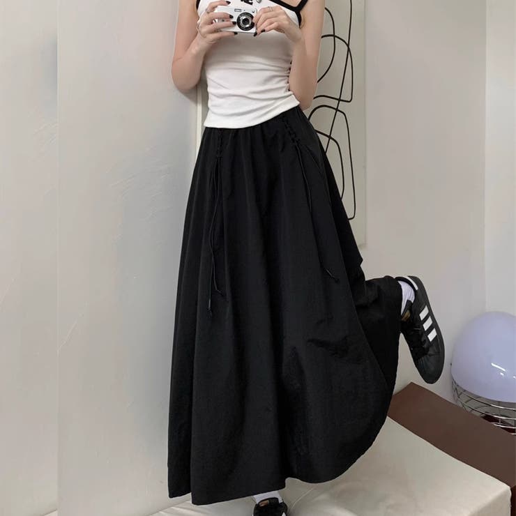 フレアロングスカート ウエストゴム ドローストリング | shoppinggo | 詳細画像7 