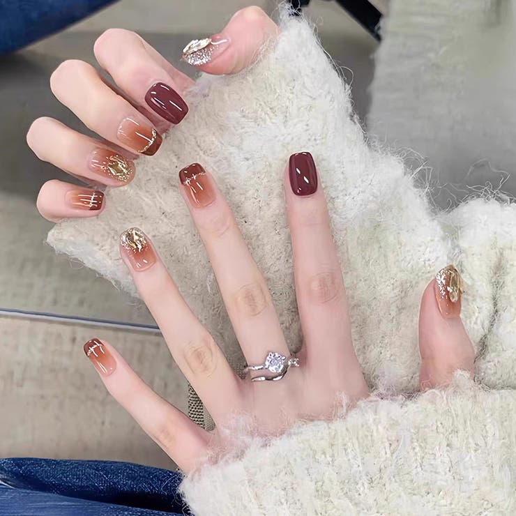 MJ823 | ネイルチップ きらきら ワインレッド | shoppinggo