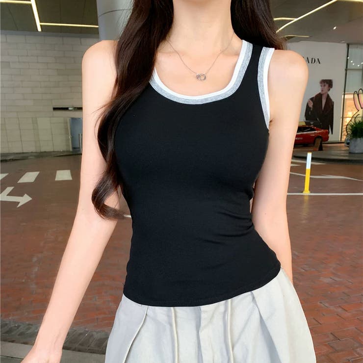 ブラック | タンクトップ ショート丈 胸パット付 | shoppinggo