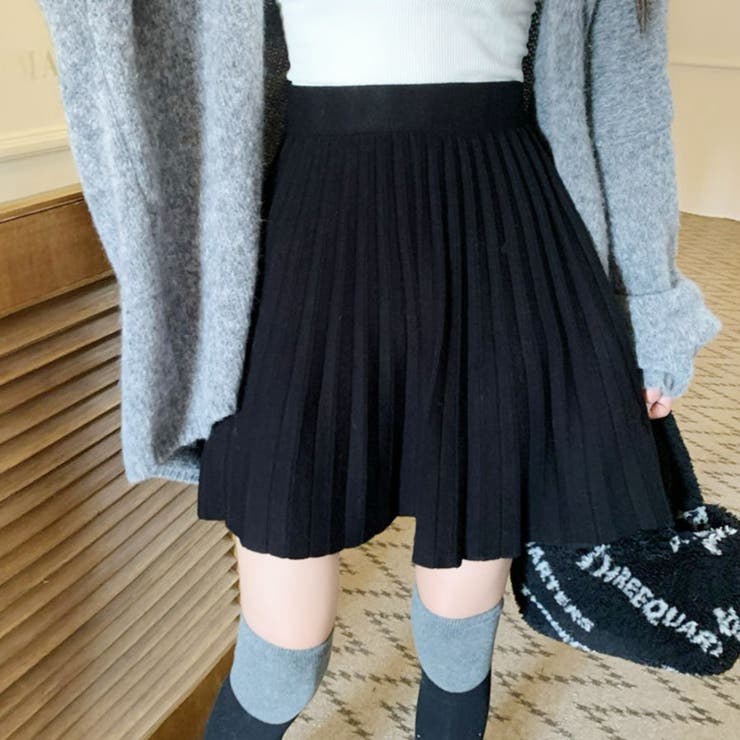 ブラック | ニットスカート 秋冬 プリーツスカート | shoppinggo