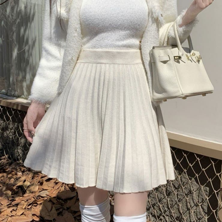 ホワイト | ニットスカート 秋冬 プリーツスカート | shoppinggo