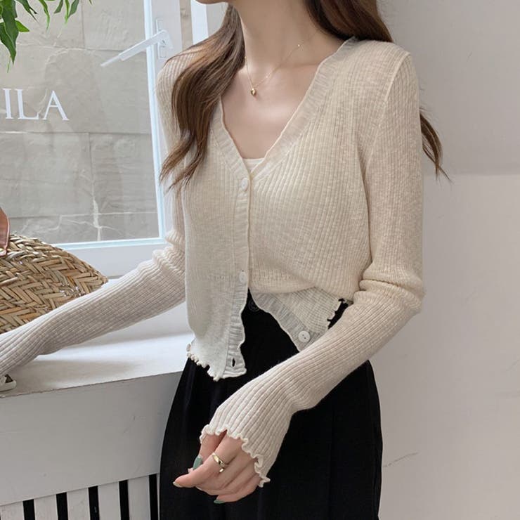 ベージュ | サマーカーディガン 透かし編み Vネックカーディガン | shoppinggo