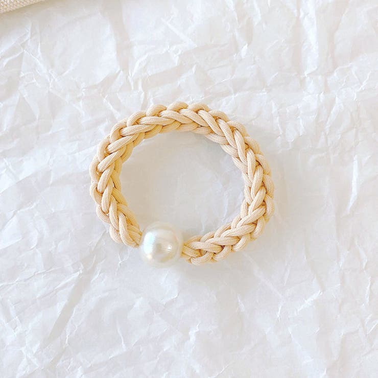 ベージュ | ヘアゴム パール おしゃれ ヘアアクセサリー リボン結び シンプル 髪留め | shoppinggo