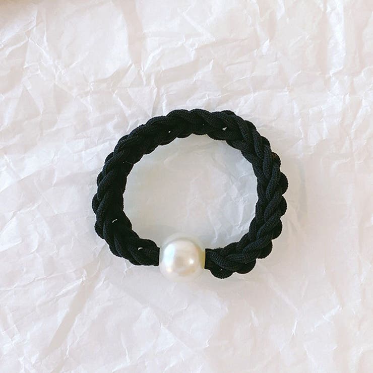ブラック | ヘアゴム パール おしゃれ ヘアアクセサリー リボン結び シンプル 髪留め | shoppinggo