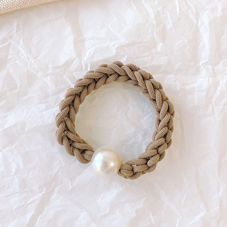 キャメル | ヘアゴム パール おしゃれ ヘアアクセサリー リボン結び シンプル 髪留め | shoppinggo