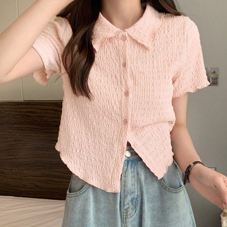 ピンク | 襟付き半袖 Tシャツ tブラウス | shoppinggo