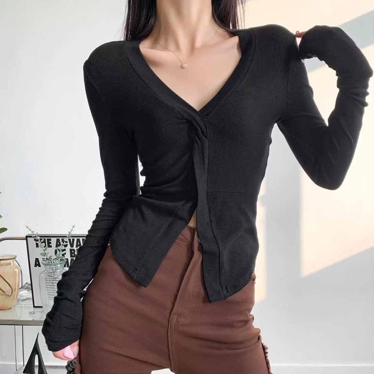 ブラック | 長袖Tシャツ へそ出し トップス | shoppinggo