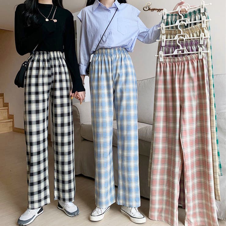 チェック柄パンツ ワイドパンツ レディース[品番：JRKW0004193