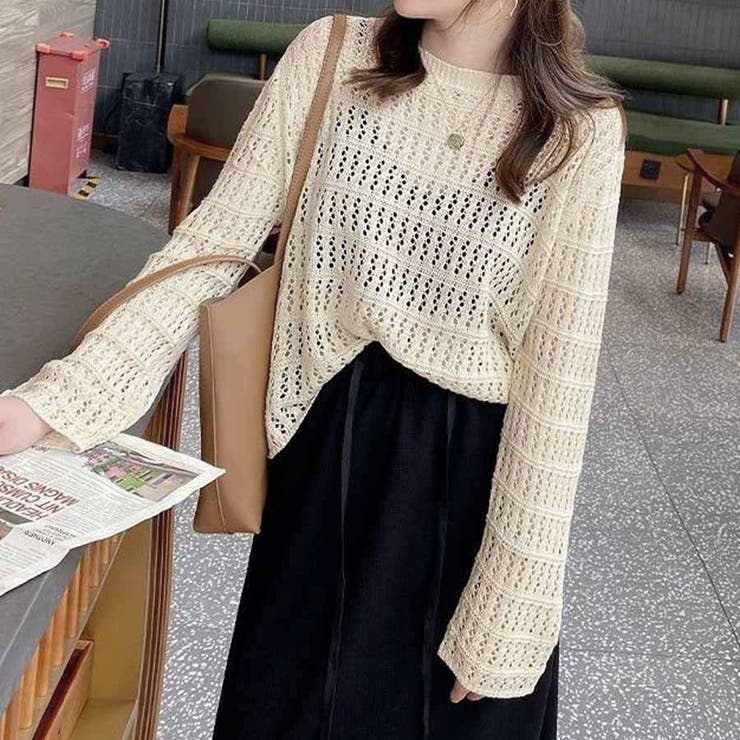 ベージュ | ニット 透かし編み シアーニット | shoppinggo