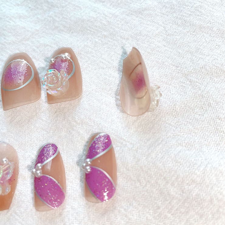 ゆちゃページ ネイルチップ うるうるキラキラ紫陽花ニュアンスネイル ネイルチップ（つけ爪