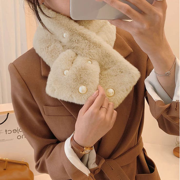 A04*ベージュ | マフラー ティペット フェイクファー | shoppinggo