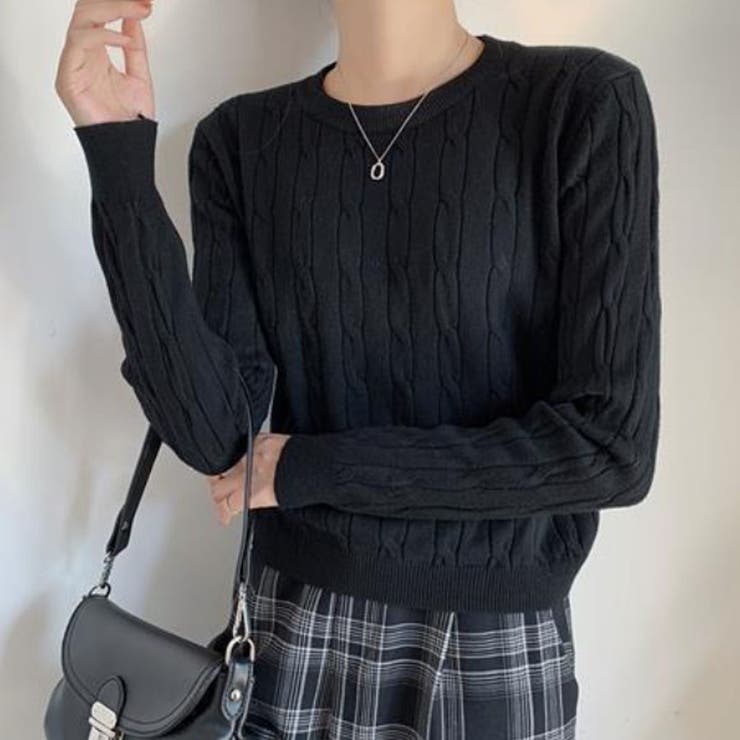 ブラック | ケーブルニットセーター トップス ニット | shoppinggo