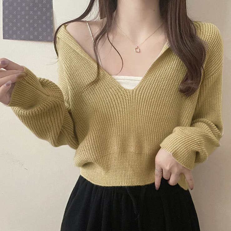 ニットトップス Vネック スキッパー | shoppinggo | 詳細画像15 
