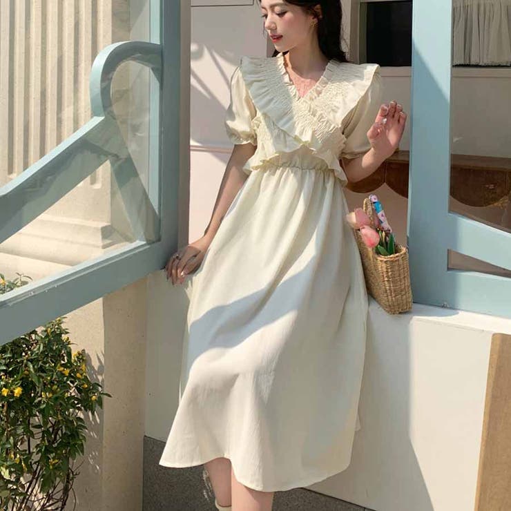 ベージュ | ワンピース 半袖 クロス | shoppinggo