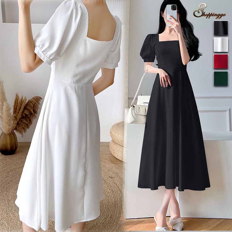 ワンピース 半袖 バックリボン[品番：JRKW0004245]｜shoppinggo