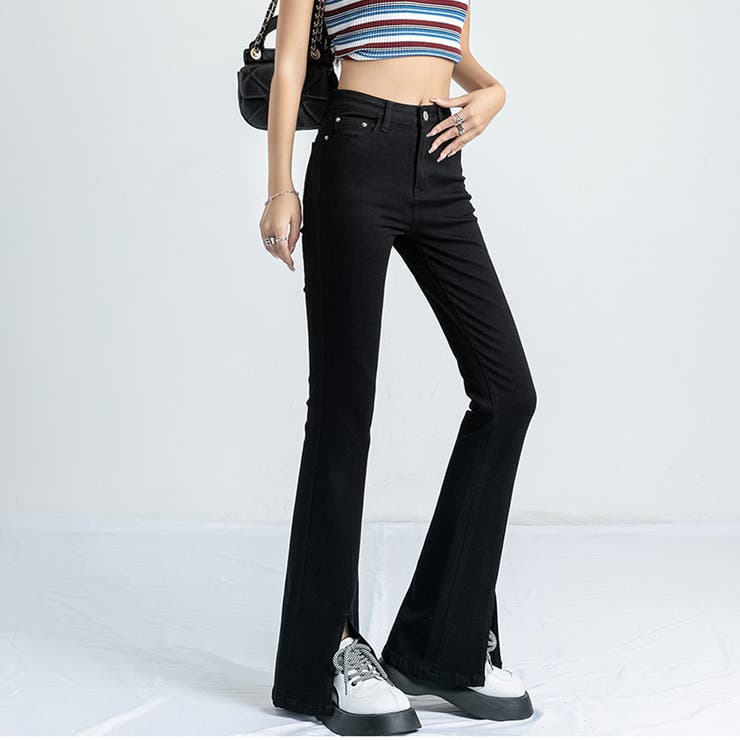 ブラック09 | ハイウエストデニムパンツ 9分丈 10分丈 | shoppinggo