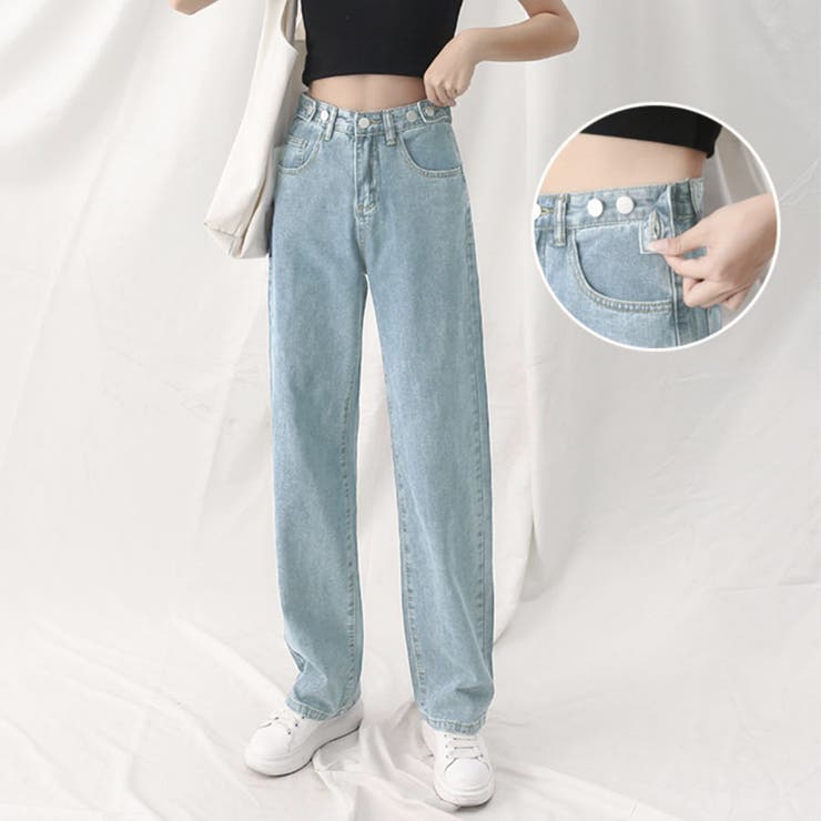 ライトブルー | 美脚ストレートパンツ 着やせ セミワイドパンツ | shoppinggo
