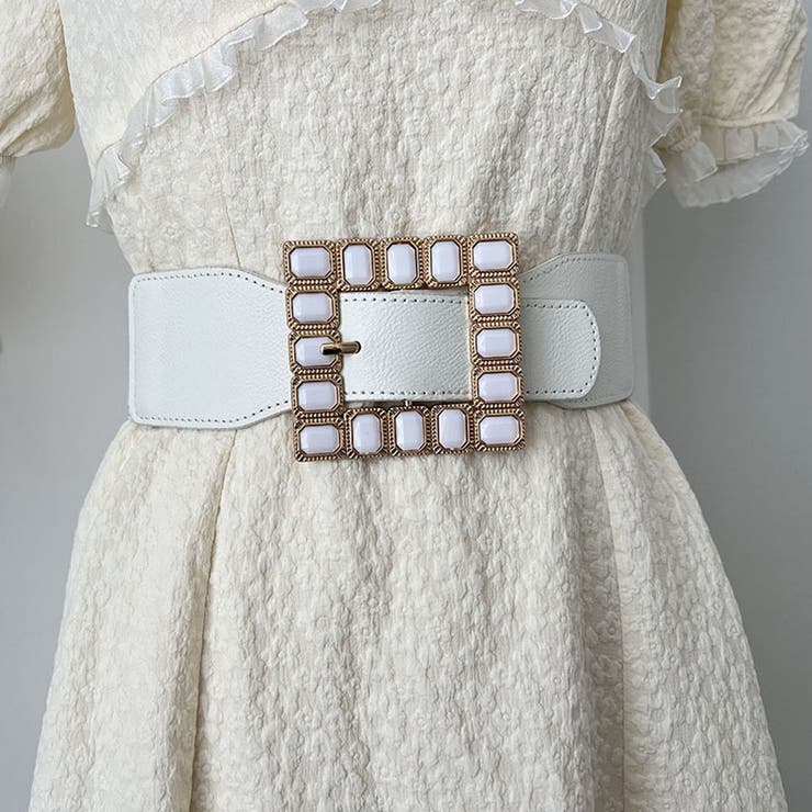 ホワイト | ゴムベルト バックル付レディース 幅広 | shoppinggo