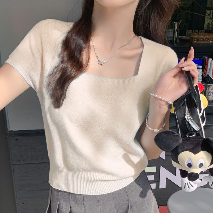 サマーニットショート丈 トップス スクエアネック | shoppinggo | 詳細画像7 