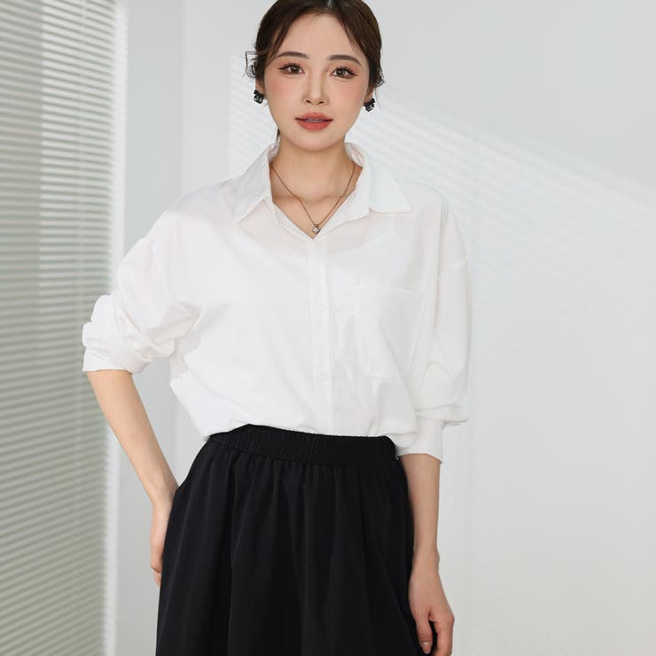 白ブラウス シャツ レディースロングシャツ[品番：JRKW0004127